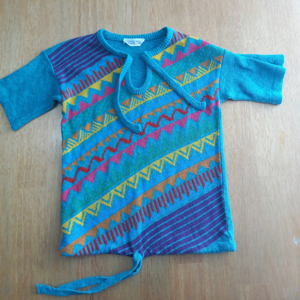 Vintage Colourful Patterned Knit Top Small